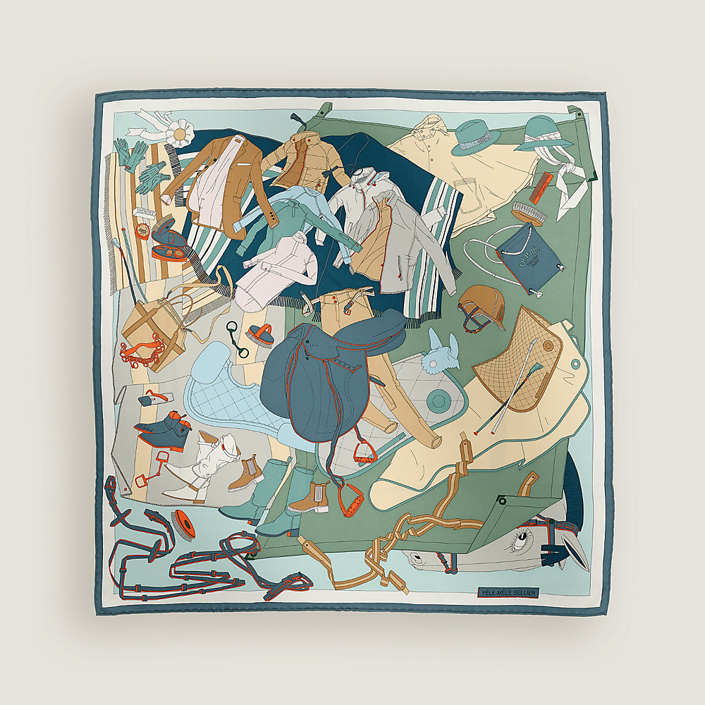 Pele-Mele Sellier scarf 70 - Green | Hermès Australia